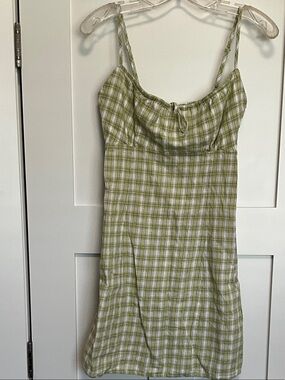 Green Plaid Spaghetti Strap Mini Dress